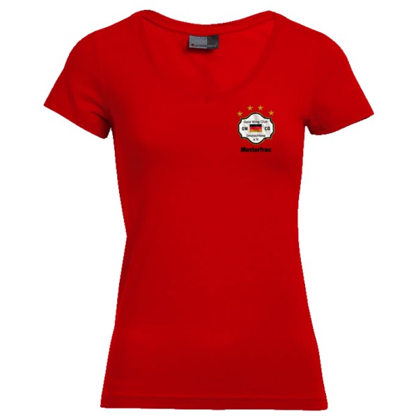 T-Shirt V-Neck fire-red / Damen
